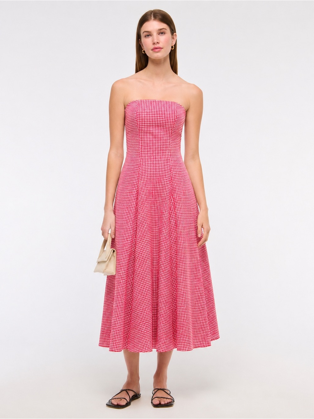 Abercrombie & Fitch Red Strapless Gingham Midi Dress size MT